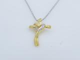 0.10 Carat (ctw) 14K Yellow Gold Round Diamond Ladies Cross Heart Pendant 1/10 CT (Silver Chain)