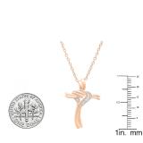 0.10 Carat (ctw) 10K Rose Gold Round Diamond Ladies Cross Heart Pendant 1/10 CT (Gold Chain)