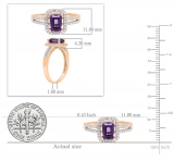 14K Rose Gold 7X5 MM Emerald Shape Amethyst & Round White Diamond Ladies Halo Engagement Ring