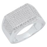 0.80 Carat (Ctw) 10K White Gold Round White Diamond Men's Flashy Hip Hop Pinky Ring