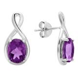 Sterling Silver 6X8 MM Oval Amethyst Ladies Infinity Drop Earrings