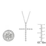 0.15 Carat (ctw) Sterling Silver Round White Diamond Ladies Cross Pendant (Silver Chain Included)