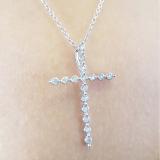 0.15 Carat (ctw) Sterling Silver Round White Diamond Ladies Cross Pendant (Silver Chain Included)