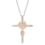 0.20 Carat (ctw) 10K Rose Gold Round Diamond Cross & Heart Pendant 1/5 CT (Silver Chain Included)