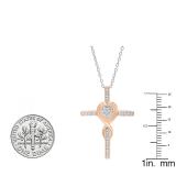 0.20 Carat (ctw) 10K Rose Gold Round Diamond Cross & Heart Pendant 1/5 CT (Silver Chain Included)