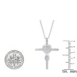 0.20 Carat (ctw) 10K White Gold Round Diamond Cross & Heart Pendant 1/5 CT (Silver Chain Included)