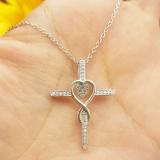 0.20 Carat (ctw) 10K White Gold Round Diamond Cross & Heart Pendant 1/5 CT (Silver Chain Included)