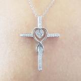 0.20 Carat (ctw) 14K White Gold Round Diamond Cross & Heart Pendant 1/5 CT (Silver Chain Included)