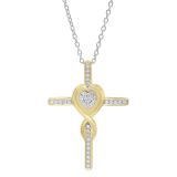 0.20 Carat (ctw) 14K Yellow Gold Round Diamond Cross & Heart Pendant 1/5 CT (Silver Chain Included)