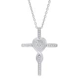 0.20 Carat (ctw) 18K White Gold Round Diamond Cross & Heart Pendant 1/5 CT (Silver Chain Included)