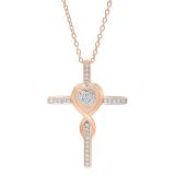 0.20 Carat (ctw) 10K Rose Gold Round Diamond Cross & Heart Pendant 1/5 CT (Gold Chain Included)