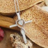 0.20 Carat (ctw) 10K White Gold Round Diamond Cross & Heart Pendant 1/5 CT (Gold Chain Included)