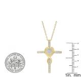 0.20 Carat (ctw) 10K Yellow Gold Round Diamond Cross & Heart Pendant 1/5 CT (Gold Chain Included)