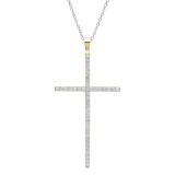 0.90 Carat (ctw) 10K Yellow Gold Round Diamond Ladies Cross Pendant (Silver Chain Included)