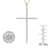 0.90 Carat (ctw) 10K Yellow Gold Round Diamond Ladies Cross Pendant (Silver Chain Included)