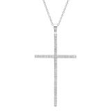 0.90 Carat (ctw) 14K White Gold Round Diamond Ladies Cross Pendant (Silver Chain Included)