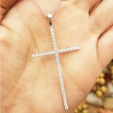 0.90 Carat (ctw) 14K White Gold Round Diamond Ladies Cross Pendant (Silver Chain Included)