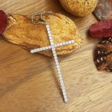 0.90 Carat (ctw) 14K White Gold Round Diamond Ladies Cross Pendant (Silver Chain Included)