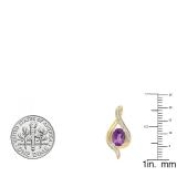 10K Yellow Gold 7X5 MM Each Oval Amethyst & Round Diamond Ladies Drop Earrings