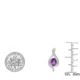 14K White Gold 7X5 MM Each Oval Amethyst & Round Diamond Ladies Drop Earrings