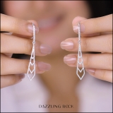 0.35 Carat (ctw) 10K White Gold Round Diamond Ladies Kite Shape Dangling Drop Earrings 1/3 CT