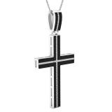 1.10 Carat (ctw) Sterling Silver White & Black Diamond Mens Hip Hop Religious Cross Pendant 1 CT