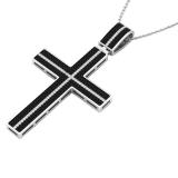 1.10 Carat (ctw) Sterling Silver White & Black Diamond Mens Hip Hop Religious Cross Pendant 1 CT