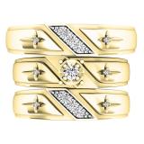 0.20 Carat (ctw) 10K Yellow Gold Round White Diamond Men & Women's Ring Trio Set 1/5 CT