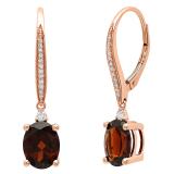10K Rose Gold 9X7 MM Each Oval Garnet & Round Diamond Ladies Dangling Drop Earrings