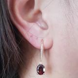 10K Rose Gold 9X7 MM Each Oval Garnet & Round Diamond Ladies Dangling Drop Earrings