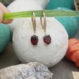 10K Rose Gold 9X7 MM Each Oval Garnet & Round Diamond Ladies Dangling Drop Earrings