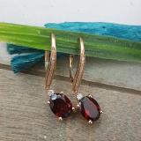 10K Rose Gold 9X7 MM Each Oval Garnet & Round Diamond Ladies Dangling Drop Earrings