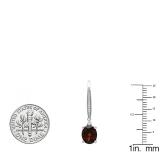 10K White Gold 9X7 MM Each Oval Garnet & Round Diamond Ladies Dangling Drop Earrings