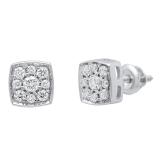 0.40 Carat (ctw) 10K White Gold Round White Diamond Ladies Cluster Stud Earrings