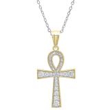 0.50 Carat (ctw) 10K Yellow Gold Round Diamond Ankh Cross Pendant 1/2 CT (Silver Chain Included)