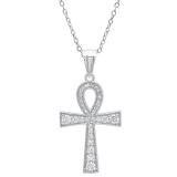 0.50 Carat (ctw) 14K White Gold Round Diamond Ankh Cross Pendant 1/2 CT (Silver Chain Included)