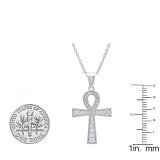 0.50 Carat (ctw) 14K White Gold Round Diamond Ankh Cross Pendant 1/2 CT (Silver Chain Included)