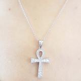 0.50 Carat (ctw) 14K White Gold Round Diamond Ankh Cross Pendant 1/2 CT (Silver Chain Included)