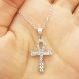 0.50 Carat (ctw) 14K White Gold Round Diamond Ankh Cross Pendant 1/2 CT (Silver Chain Included)
