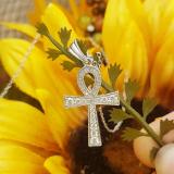 0.50 Carat (ctw) 14K White Gold Round Diamond Ankh Cross Pendant 1/2 CT (Silver Chain Included)