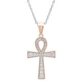 0.50 Carat (ctw) 18K Rose Gold Round Diamond Ankh Cross Pendant 1/2 CT (Silver Chain Included)