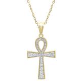 0.50 Carat (ctw) 10K Yellow Gold Round Diamond Ankh Cross Pendant 1/2 CT (Gold Chain Included)