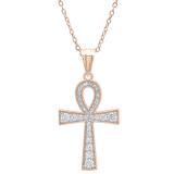 0.50 Carat (ctw) 14K Rose Gold Round Diamond Ankh Cross Pendant 1/2 CT (Gold Chain Included)