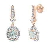 10K Rose Gold 7X5 MM Each Oval Aquamarine & Round Diamond Ladies Drop Earrings