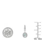 10K White Gold 7X5 MM Each Oval Aquamarine & Round Diamond Ladies Drop Earrings