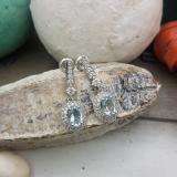 10K White Gold 7X5 MM Each Oval Aquamarine & Round Diamond Ladies Drop Earrings