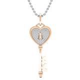 0.20 Carat (ctw) 10K Rose Gold Round Diamond Heart Key Pendant 1/5 CT (Silver Chain Included)