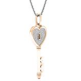 0.20 Carat (ctw) 10K Rose Gold Round Diamond Heart Key Pendant 1/5 CT (Silver Chain Included)