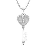 0.20 Carat (ctw) 10K White Gold Round Diamond Heart Key Pendant 1/5 CT (Silver Chain Included)