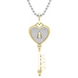 0.20 Carat (ctw) 10K Yellow Gold Round Diamond Heart Key Pendant 1/5 CT (Silver Chain Included)